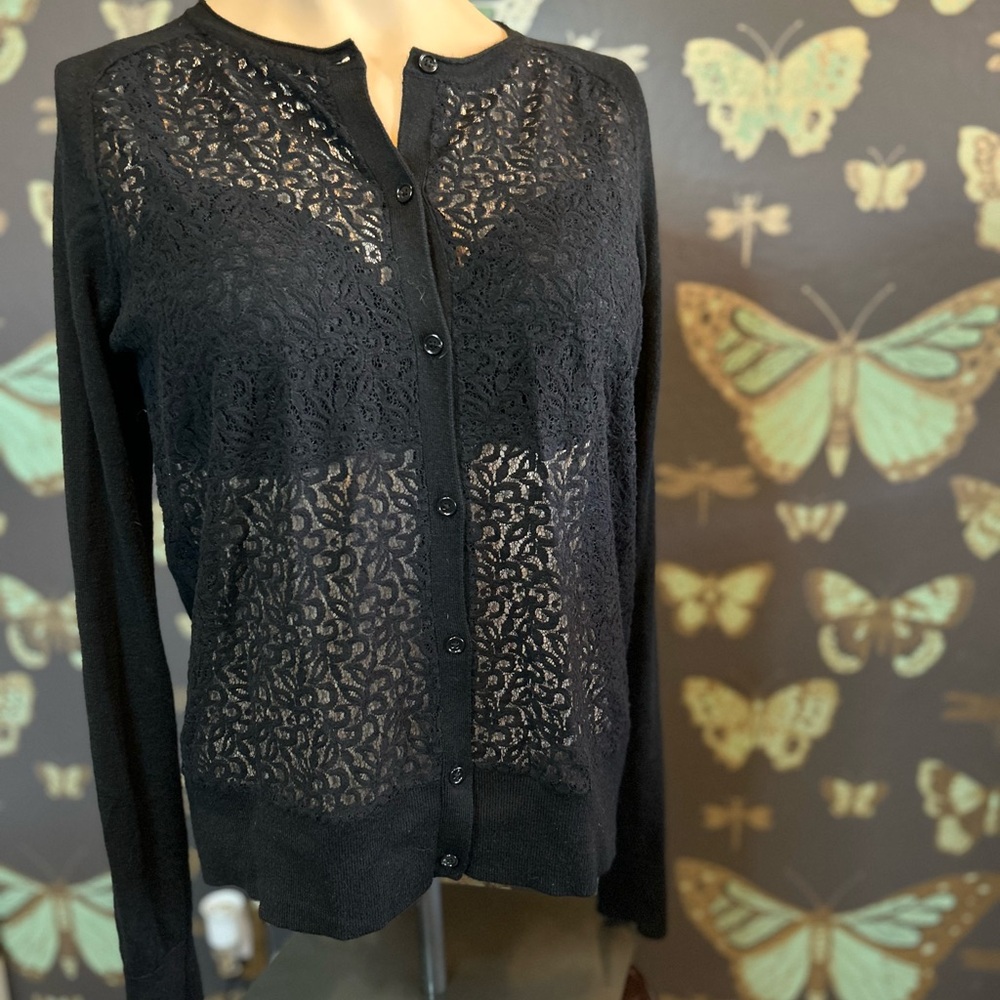 LOFT Knit Cardigan BLACK LACE Corporate Goth